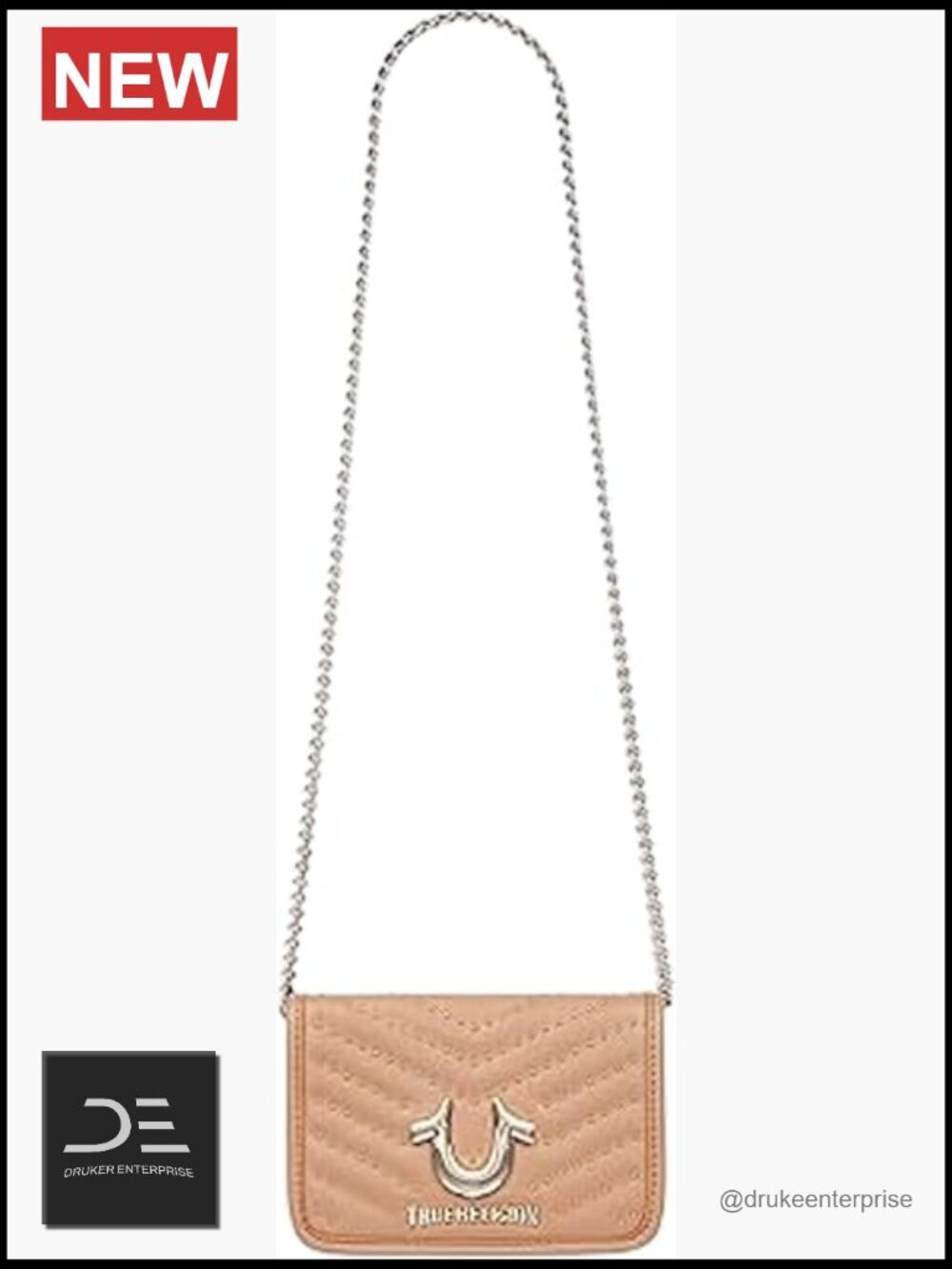 Quilted Chevron Crossbody Bag with Chain Strap and Gold Hardware
